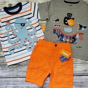 Pirate Octopus T-Shirt, Pirate Ship T-Shirt, and Orange Shorts Outfit Gymboree